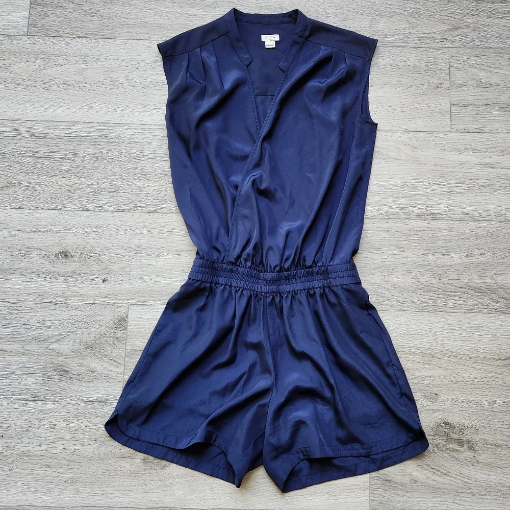 J. Crew Navy Blue Sleeveless Romper Womens 2 Shorts Summer Style C6592